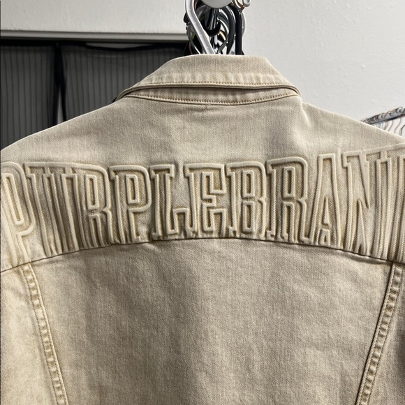 Purple Brand Men's Distressed Tan Denim Trucker Jacket - Picture 8 of 10